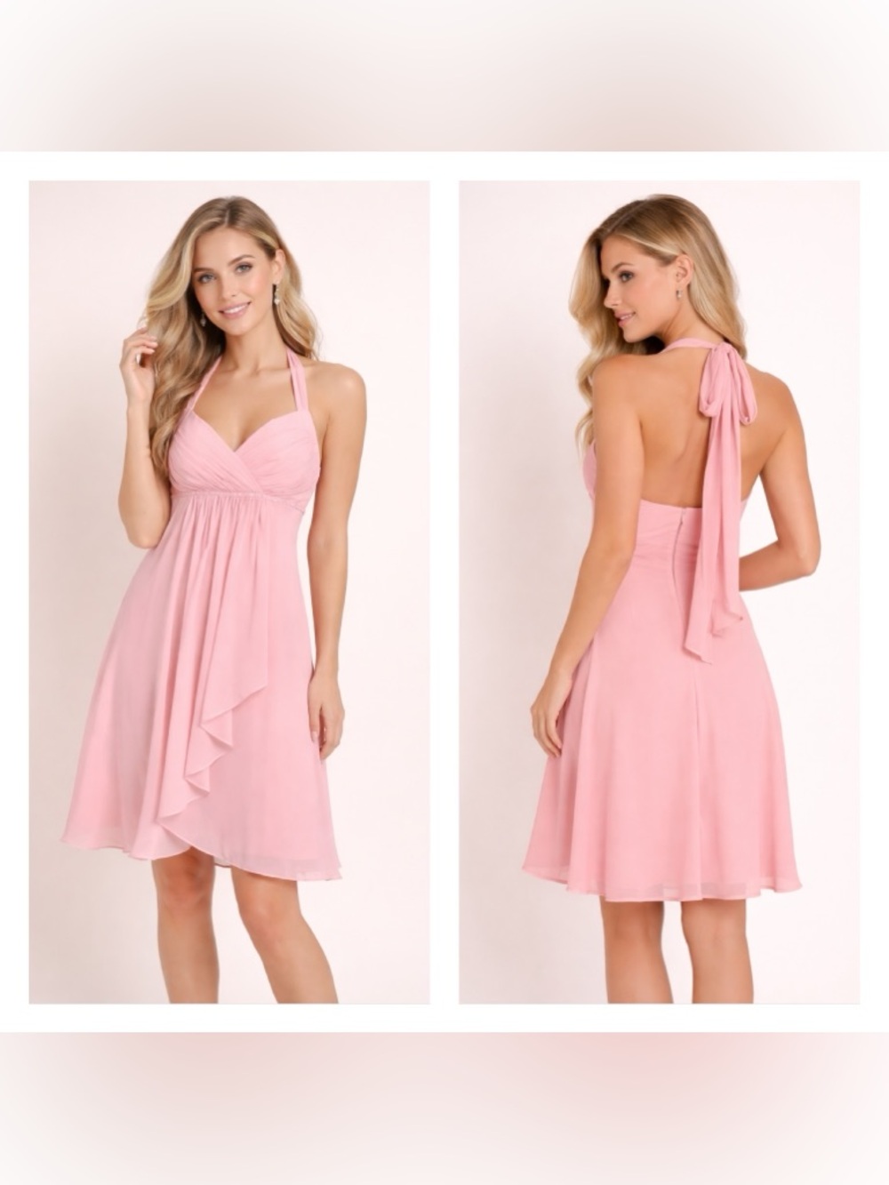 Amelia Coutour Pink Halter Dress Chiffon Size 10 Black Tie Prom Hoco Event